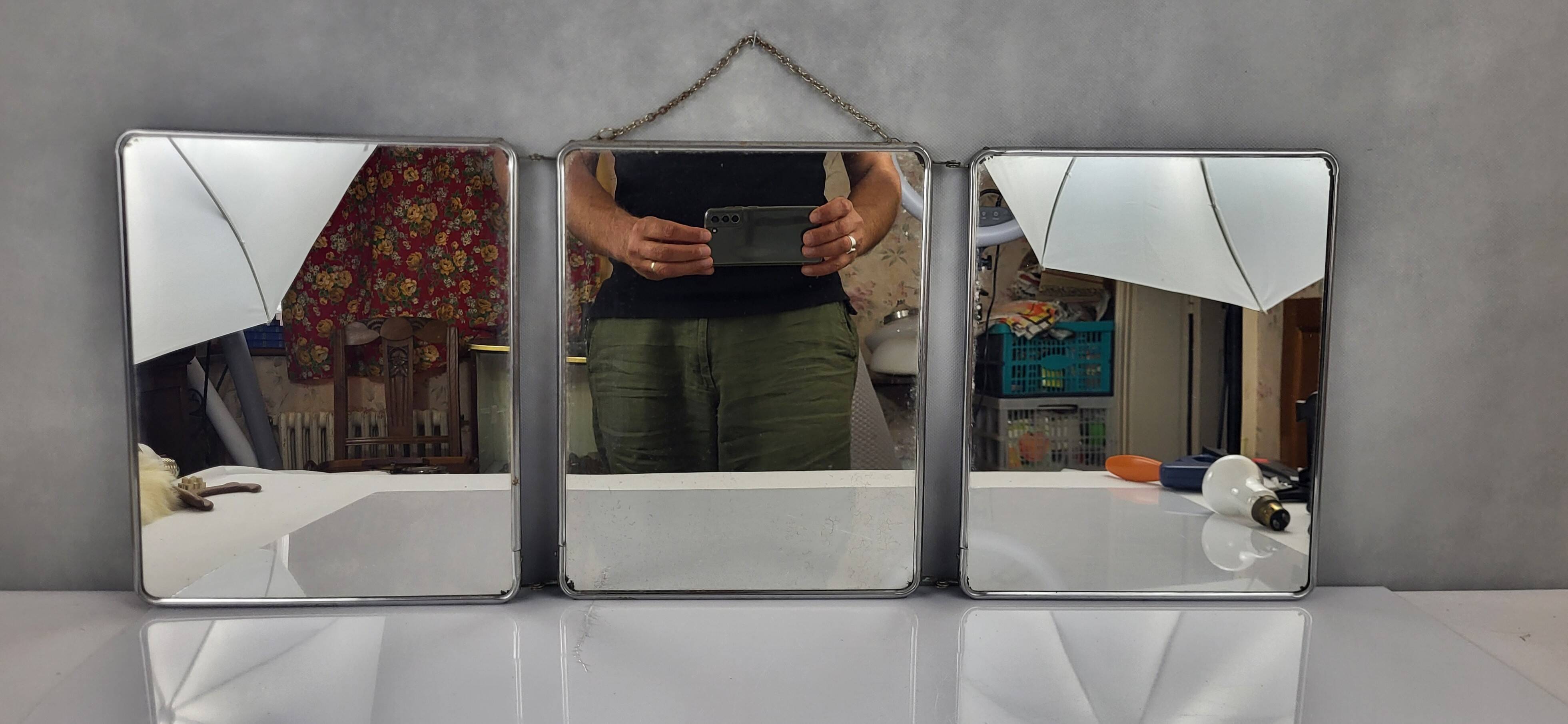 Vintage triptych mirror & barber's cabinet, 1930s