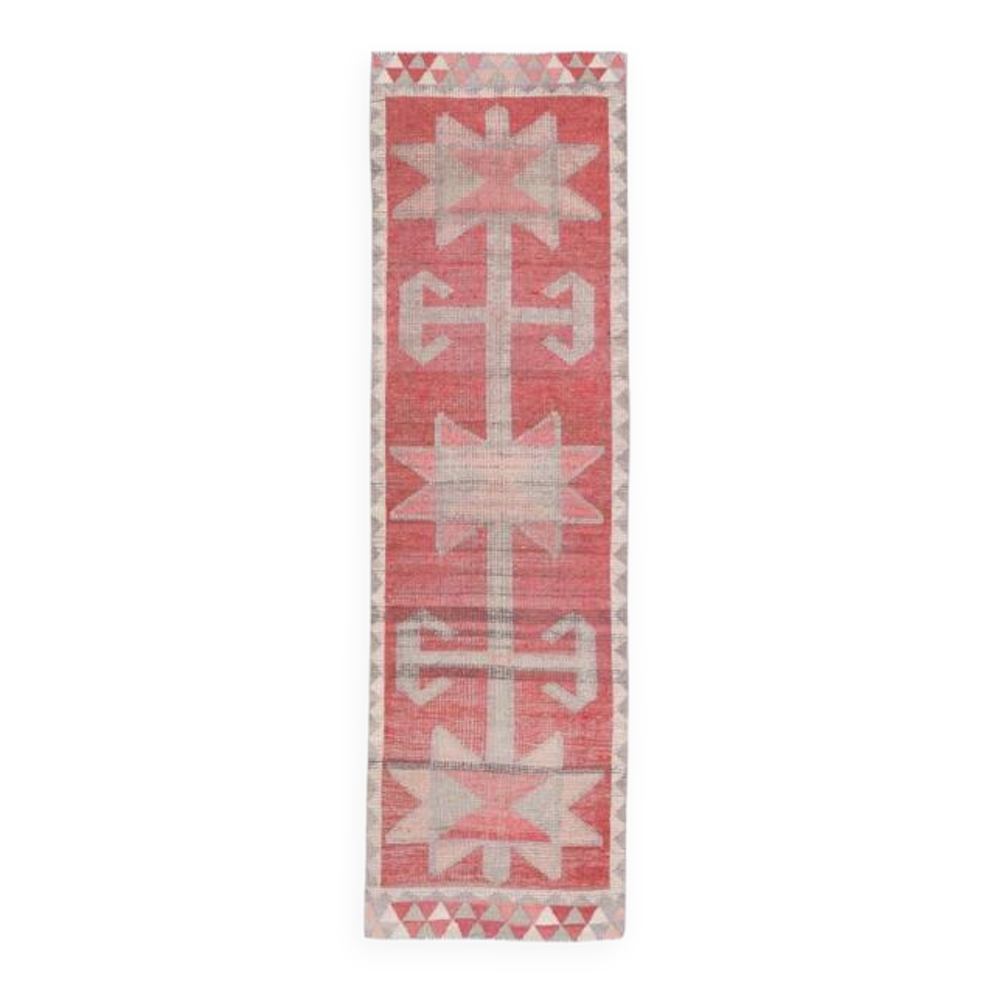 1970s Turkish Oushak Handmade Wool Cotton Red Runner Rug 90x304