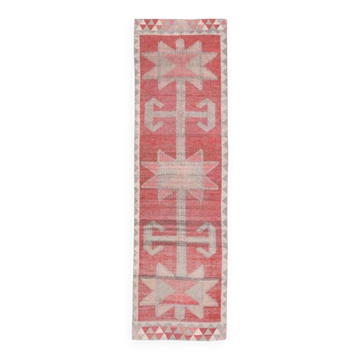 Tapis couloir en laine et coton fait main Oushak turc des années 1970, 90x304.