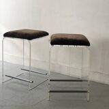 2 bar stools in plexiglass, chrome and leopard velvet, 1970s design