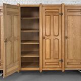 Oak and Brass Wardrobe by Guillerme Et Chambron, 1960s
