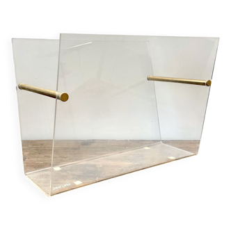 Superbe porte-revues en plexiglas et laiton signé David Lange