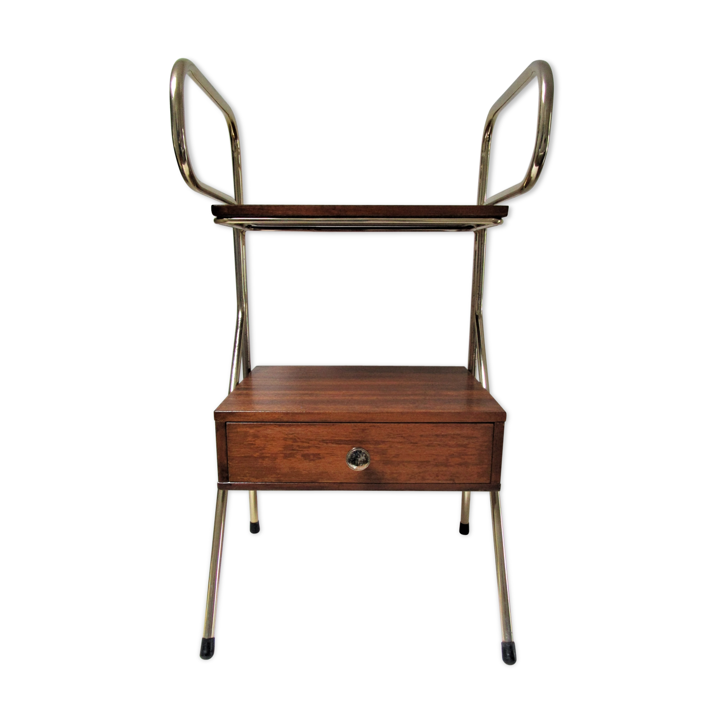 Bedside design in wood and gold metal 50s/60s
