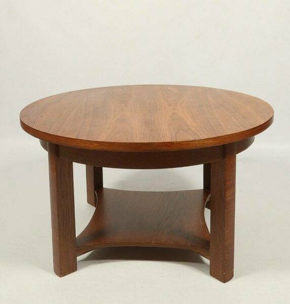 Art deco Round Wood Coffee Table Style Natural Wood renovated Old Table