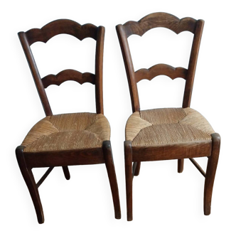 Pair of straw country chairs