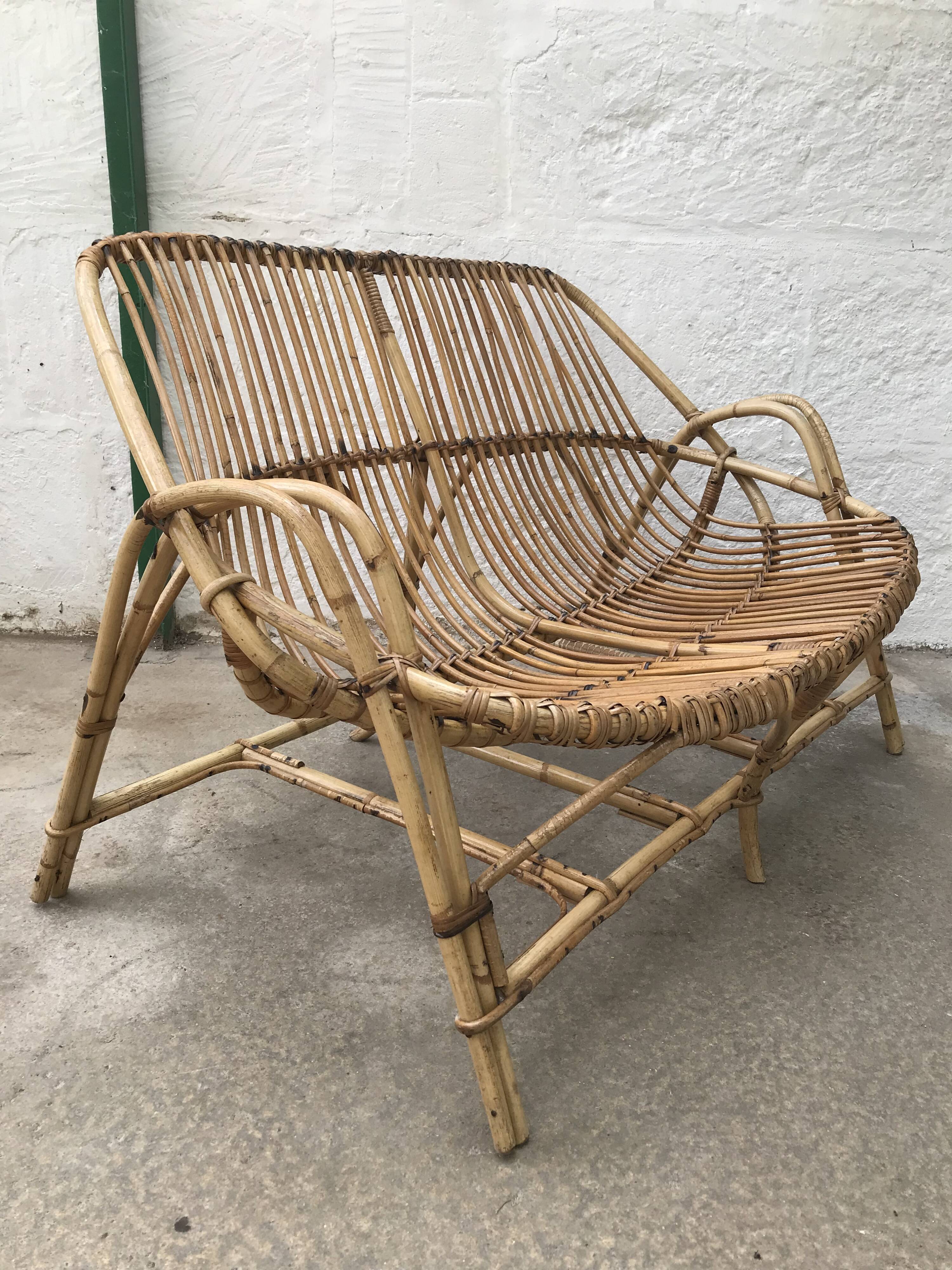Vintage rattan bench