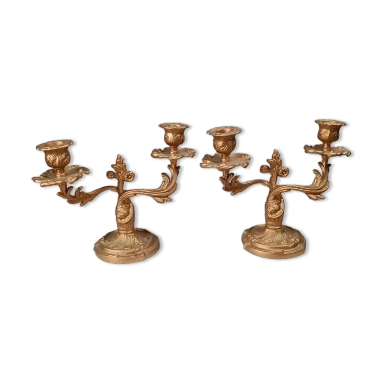 Pair of antique gilded candlesticks – Louis XV / Rococo style
