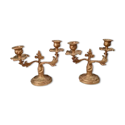 Paire de bougeoirs anciens dorés – style Louis Xv / Rocaille
