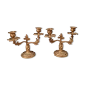 Pair of antique gilded candlesticks – Louis XV / Rococo style