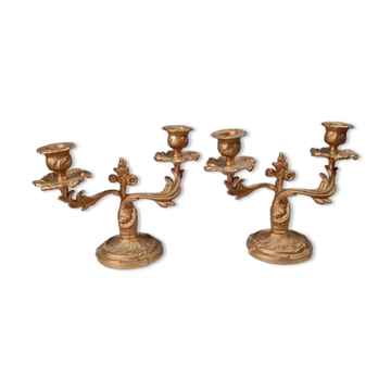 Paire de bougeoirs anciens dorés – style Louis Xv / Rocaille