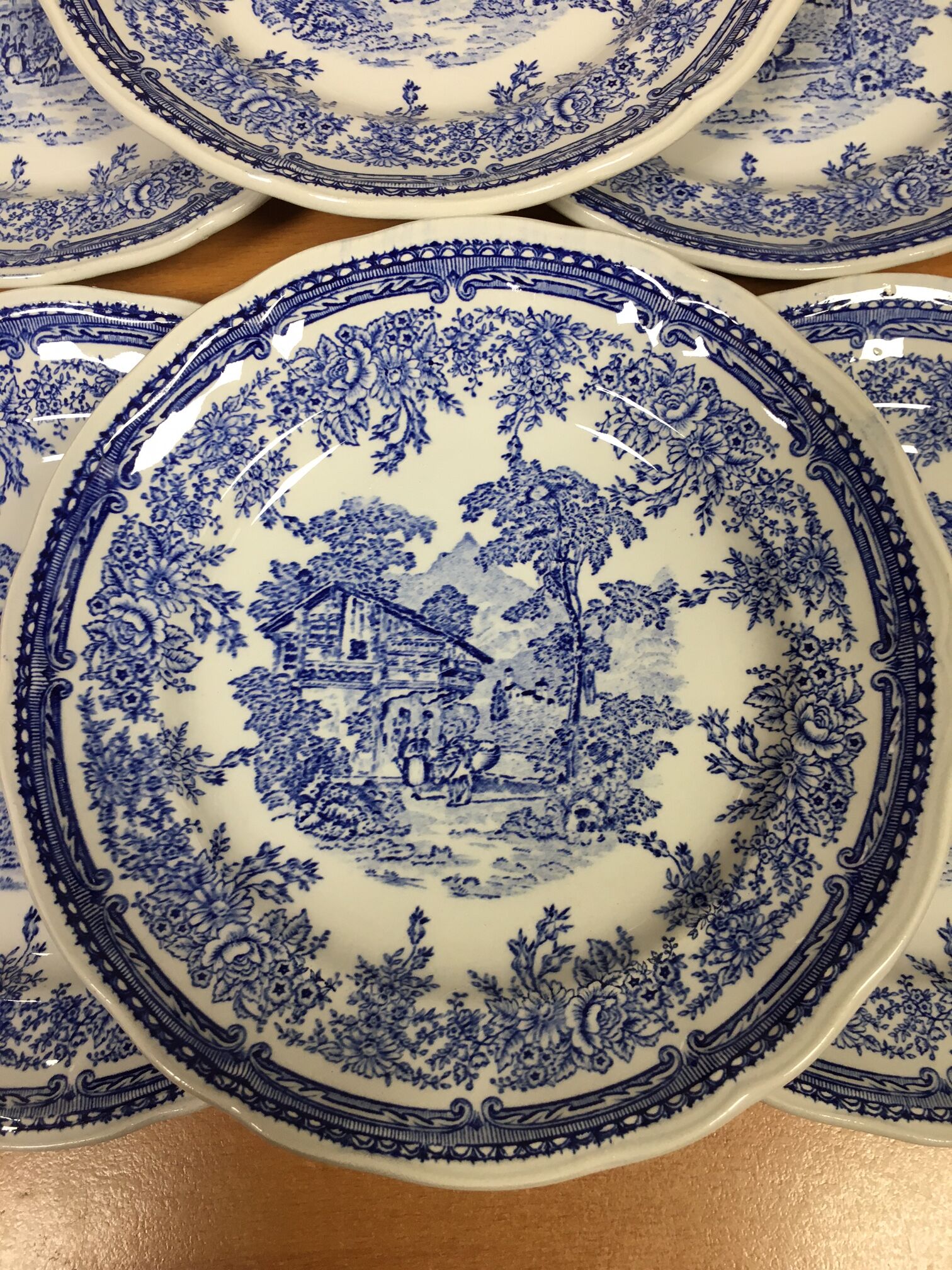 9 blue Luneville KG dessert plates