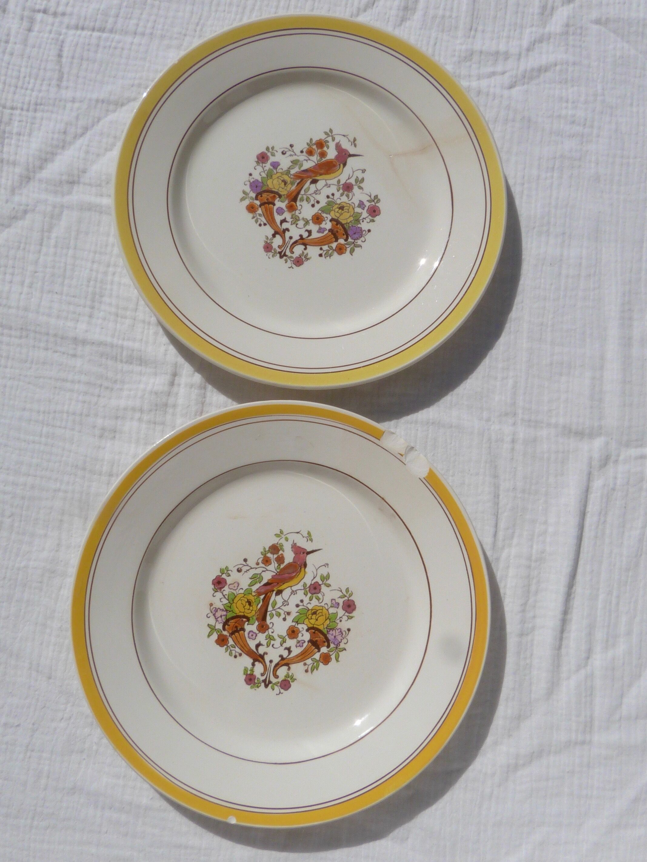 Set de 5 assiettes oiseau Boch la Louvière