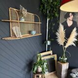 Steel and wicker wall shelf