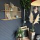 Steel and wicker wall shelf