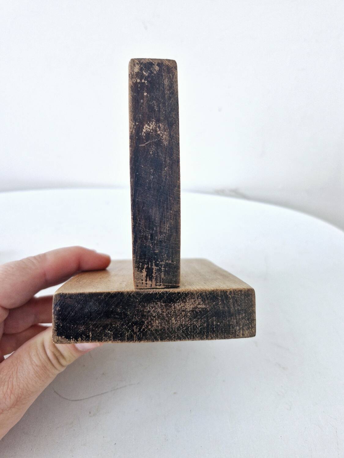 Old wooden bookends with pyrography flower decoration signed 1940s Art Deco