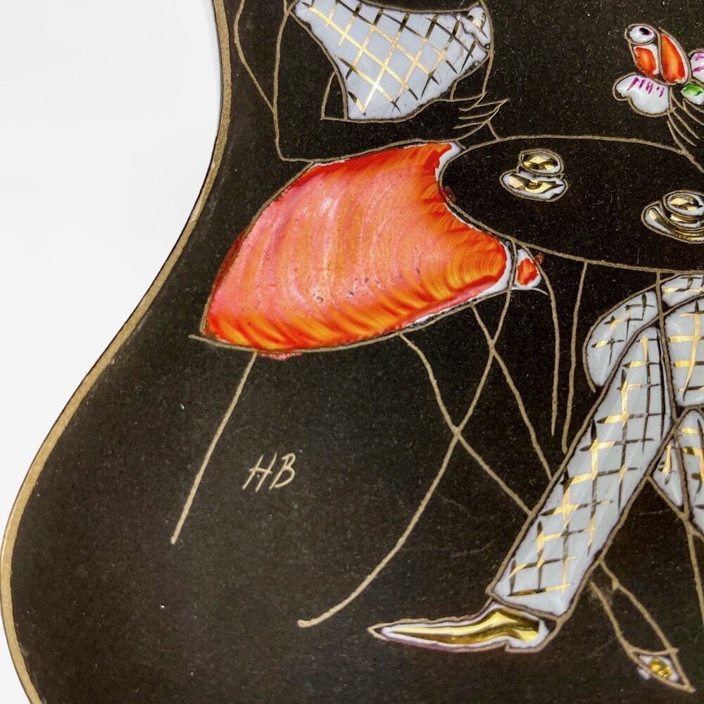 Enamelled ceramic plate lovers Hubert Bequet, 50s