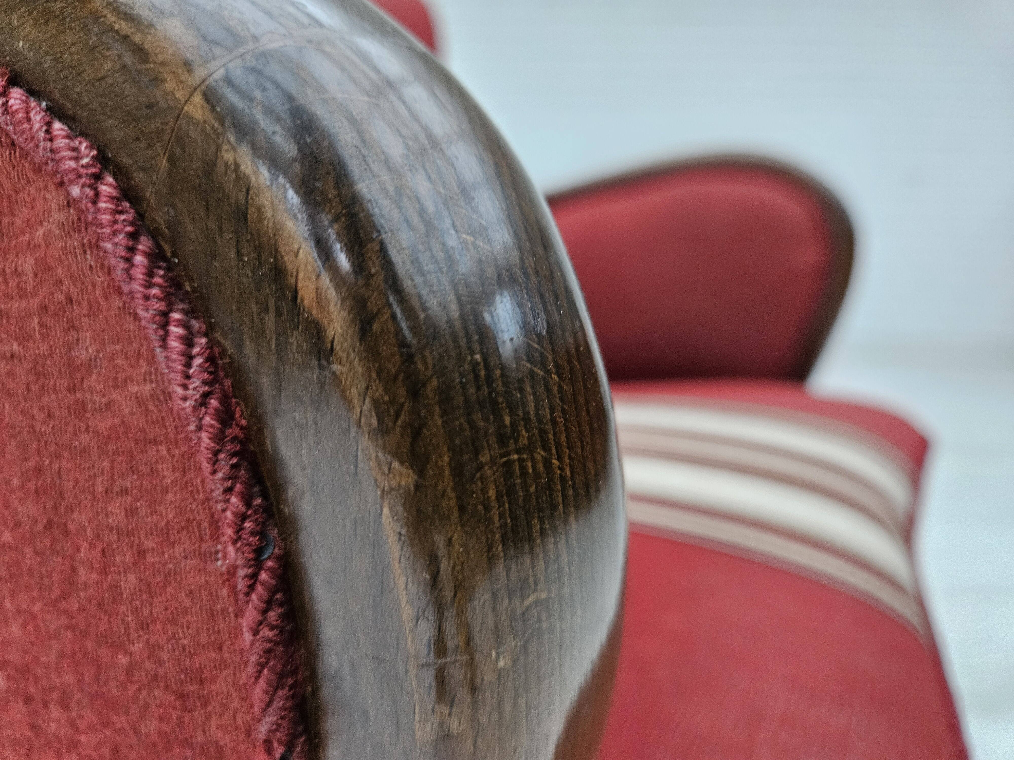 1960s, Danish armchair by Alfred Christensen, red furniture wool fabric.