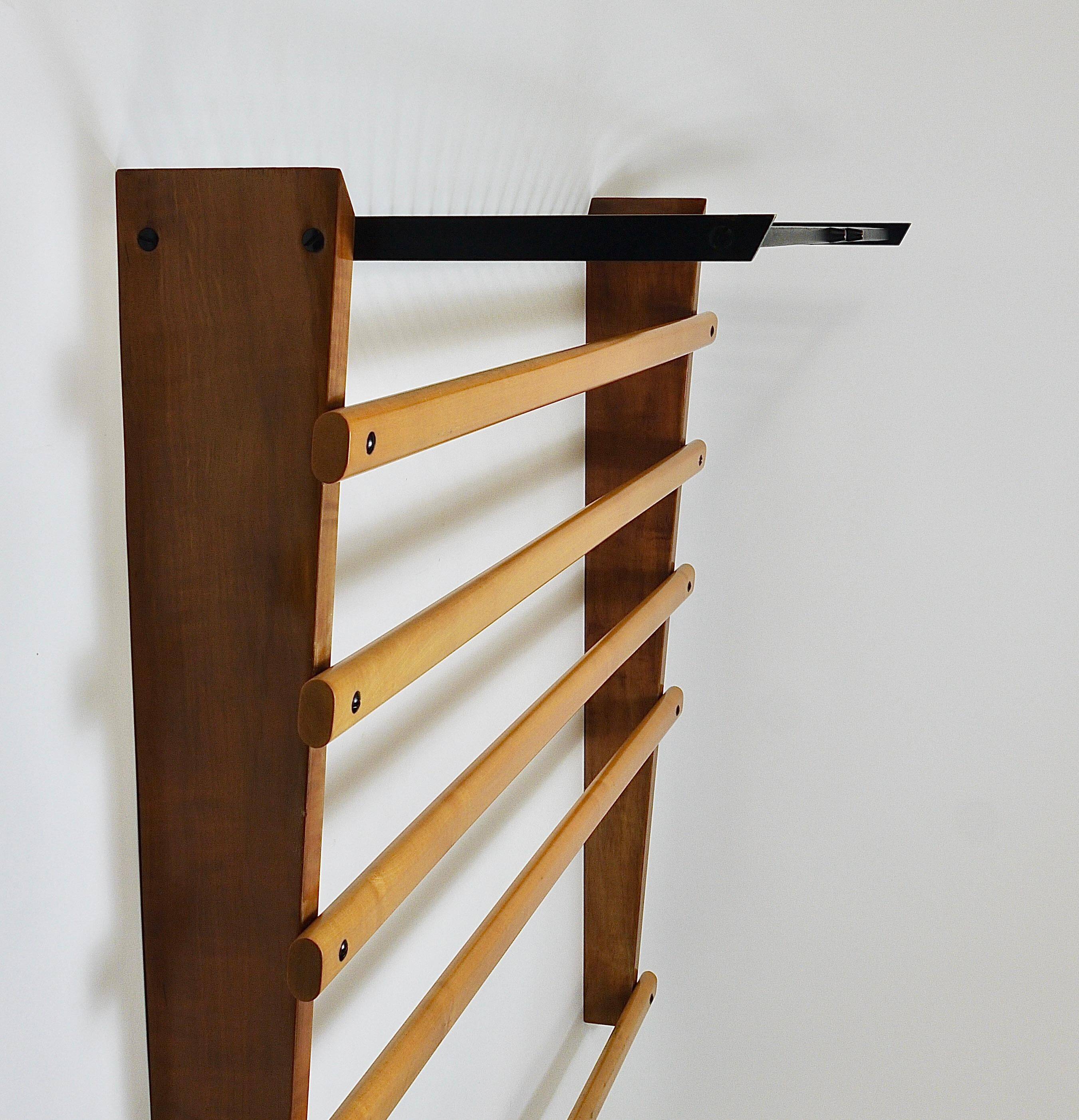 Rare coat rack by Carl Auböck with hat rack, cabinet, brass, walnut and beech, 1950s.