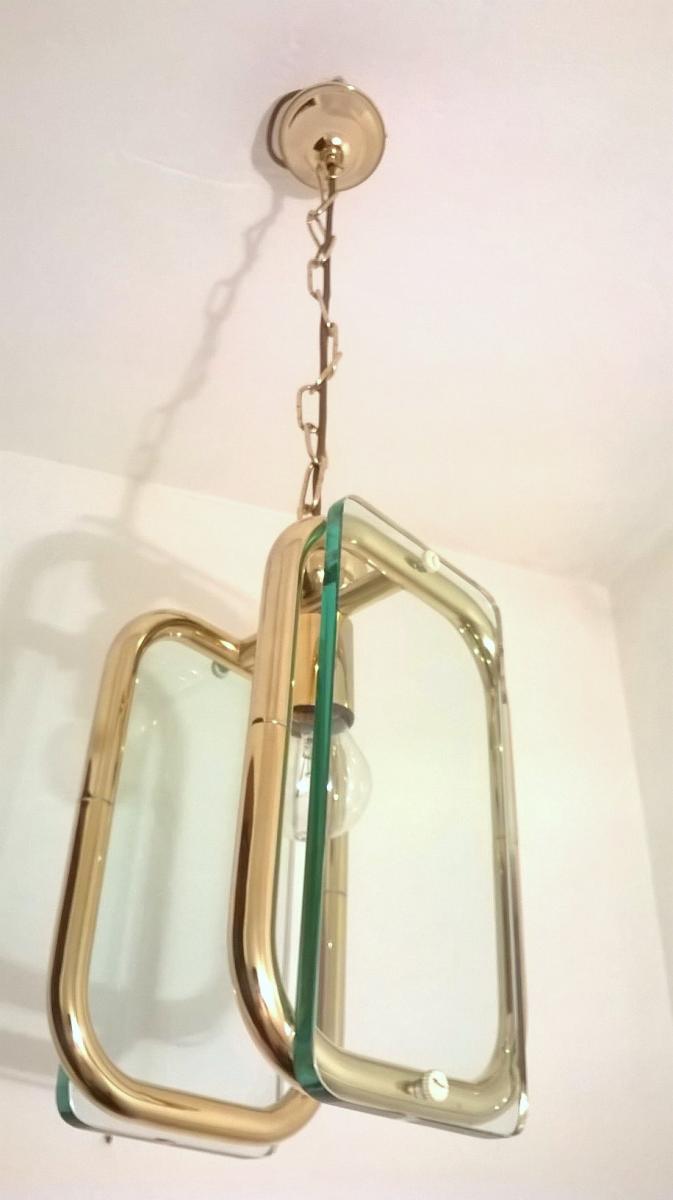 1940s brass and glass pendant light