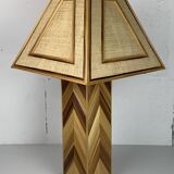 Midcentury pencil reed rattan bamboo and brass table lamp, 1970s