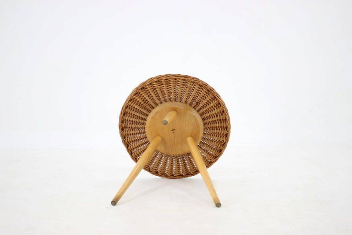1970s Czech Wicker and Wood Side Table by Jan Kalous for ÚLUV