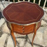 Pair of bedside tables in precious wood marquetry in the Louis XV style, 20th century