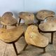 Set of 6 brutalist solid oak tripod farm stools from the 1950s