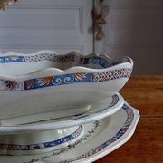 Old mounted plate, compotier in iron earthenware E. Bourgeois large deposit “Rouen XVIII”