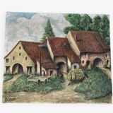 Naive painting of a farm in the Jura