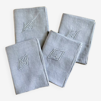 4 serviettes lin ancien monogramme