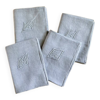 4 old monogram linen napkins