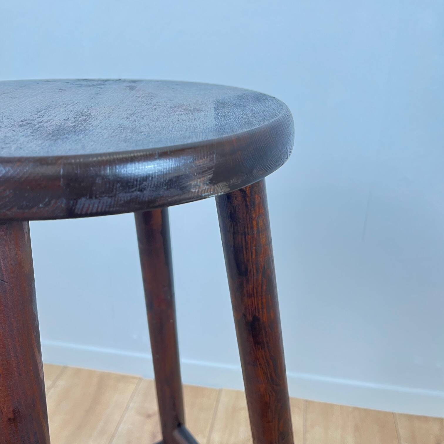 Brutalist bar stool in stained oak