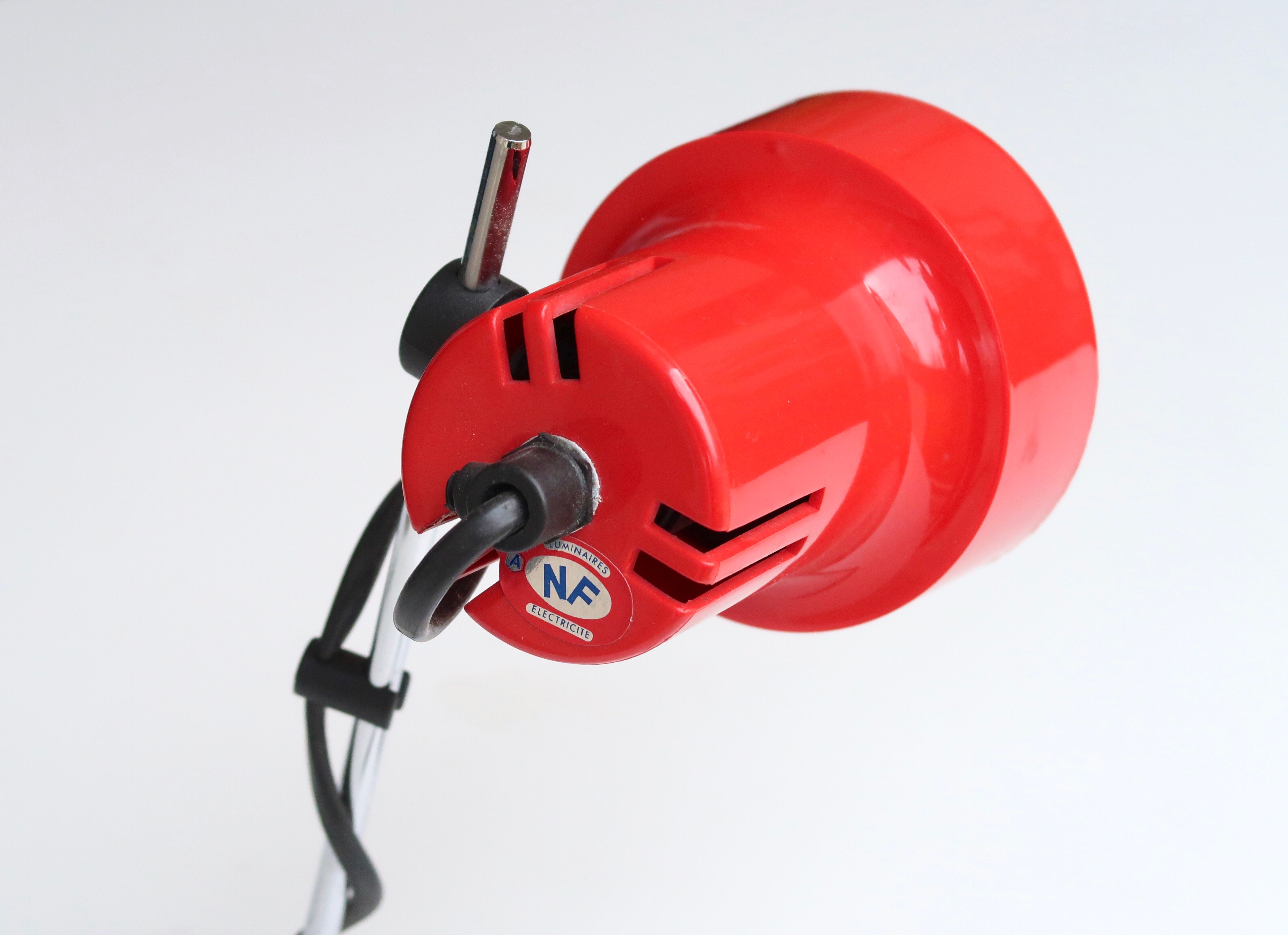 Red desk lamp, chrome foot, 70s