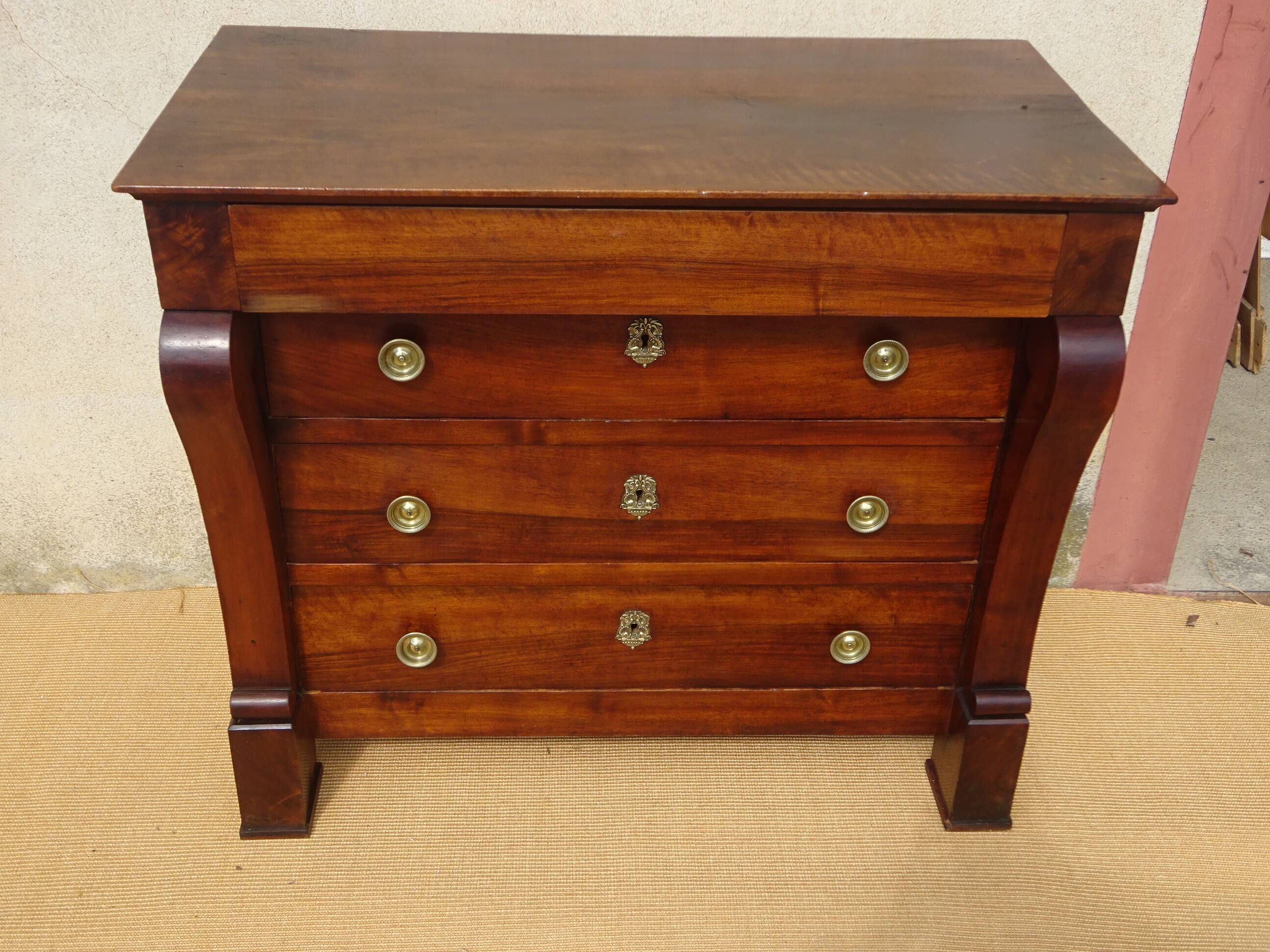 Antique solid walnut chest of drawers with scrolls