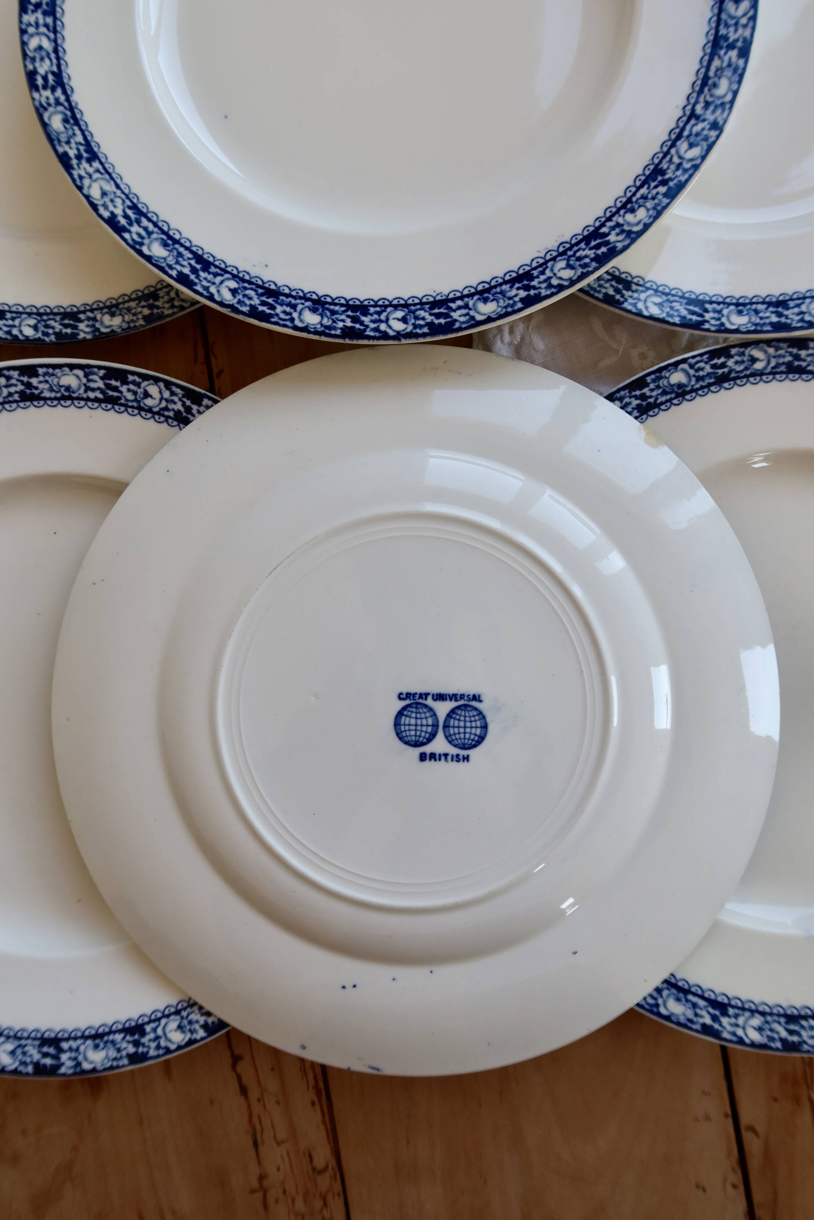 6 vintage ironstone dinner plates Great Universal British
