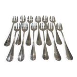 12 silver-plated oyster forks, Ercuis goldsmith, baguette-shaped, 14.3 cm
