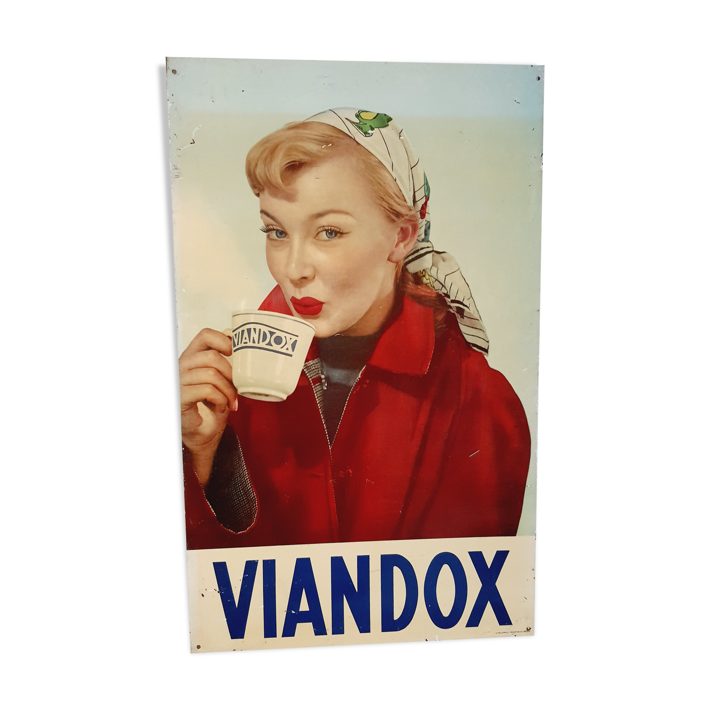 Viandox Pin up 1950s enamelled sheet metal plate