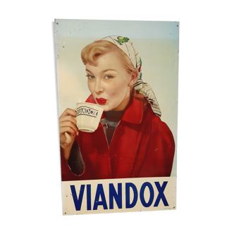 Plaque en tôle émaillée Viandox Pin up années 50