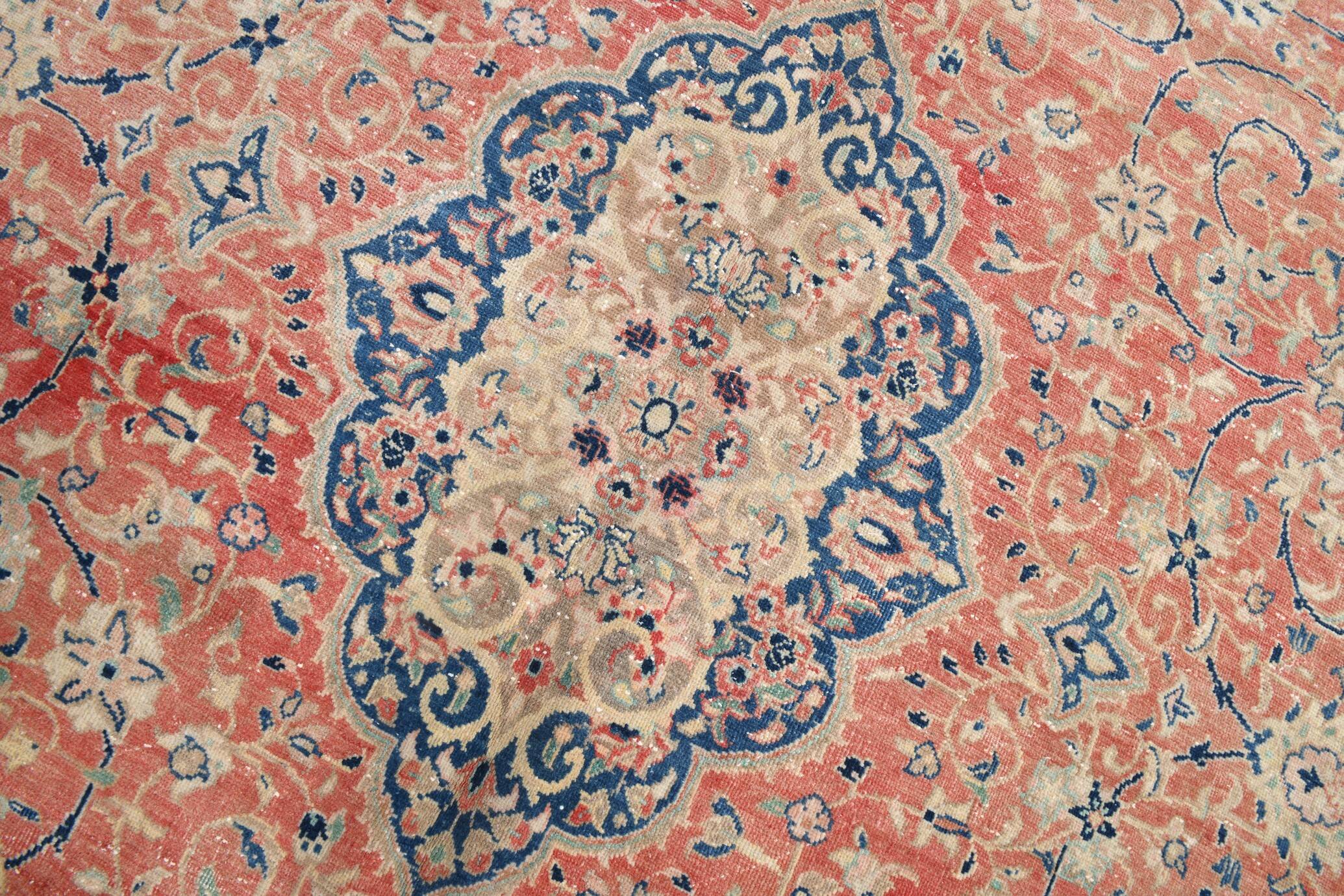 10x13 Tapis Persan Buda Ancien à Médaillon Floral Noué Main, 310x404Cm