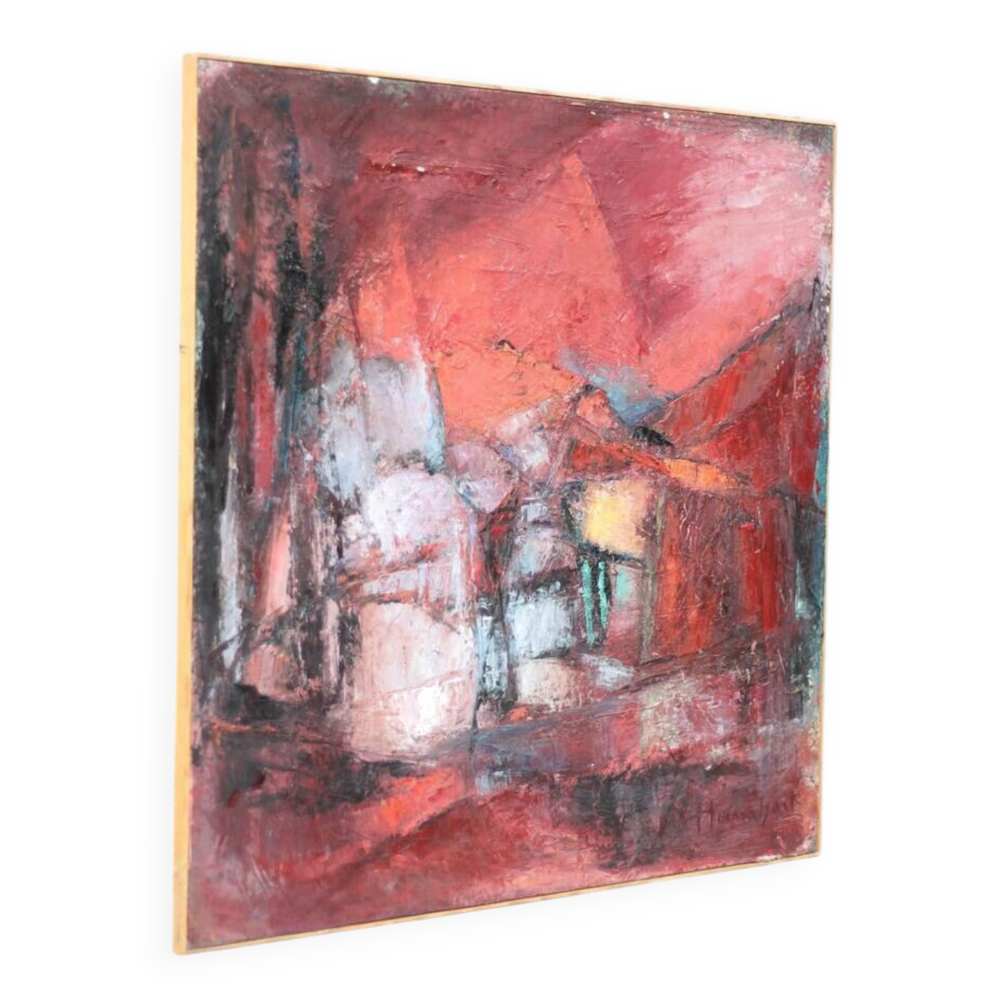 Oil on canvas signed Monique Humbert, abstract composition, wall painting, interior decoration.