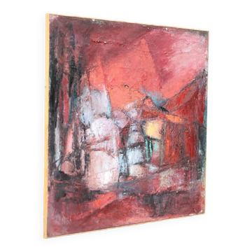 Oil on canvas signed Monique Humbert, abstract composition, wall painting, interior decoration.