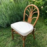 Set of 3 rattan / bamboo chairs with cushions years 1960-1970