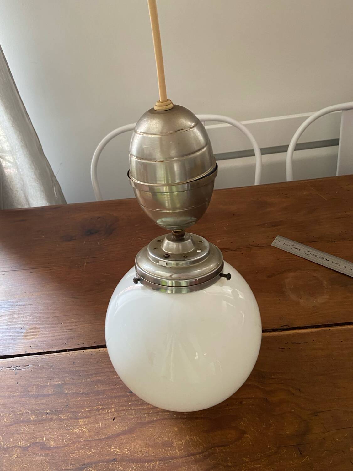 Opaline ball pendant light vintage 50s/70s