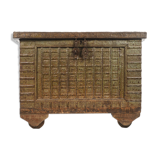 Coffre en bois à plaquage d’acier à la patine verte, circa 1840