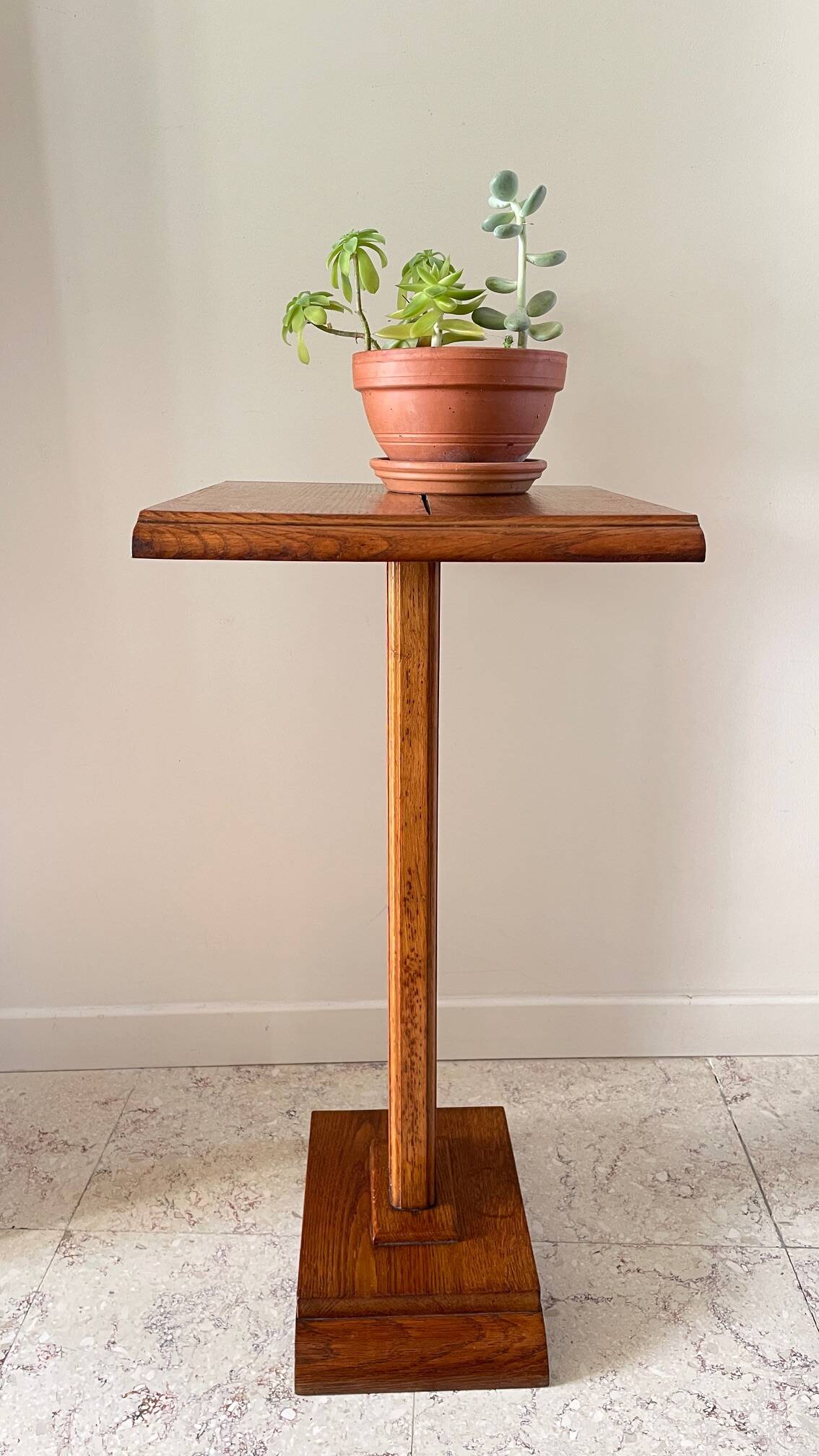 Vintage solid oak saddle plant holder