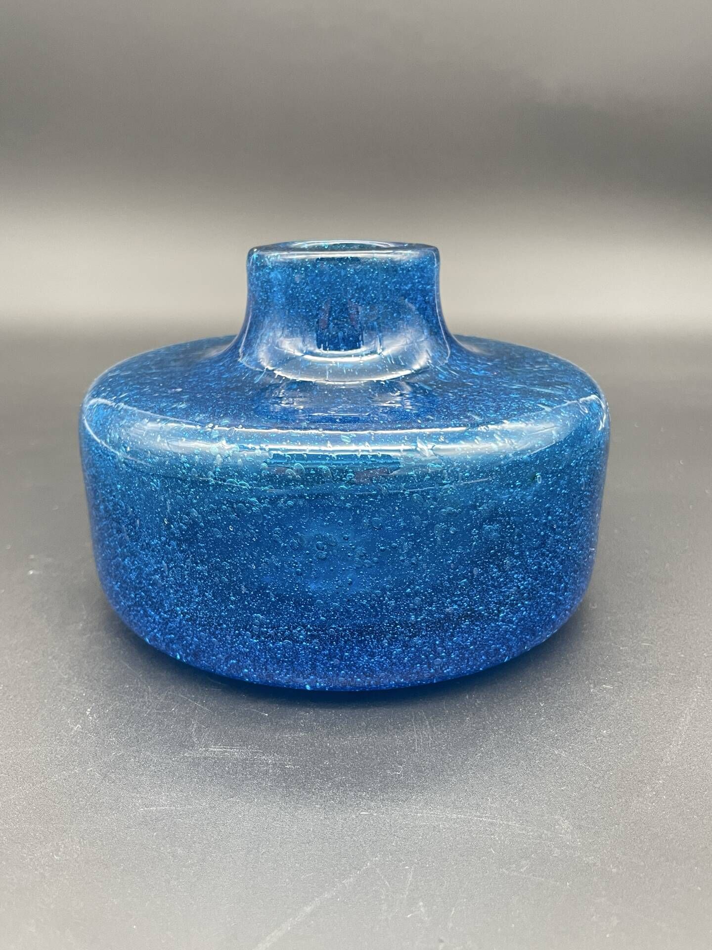 Vintage cobalt blue bubble glass vase – 1960s Scandinavian design