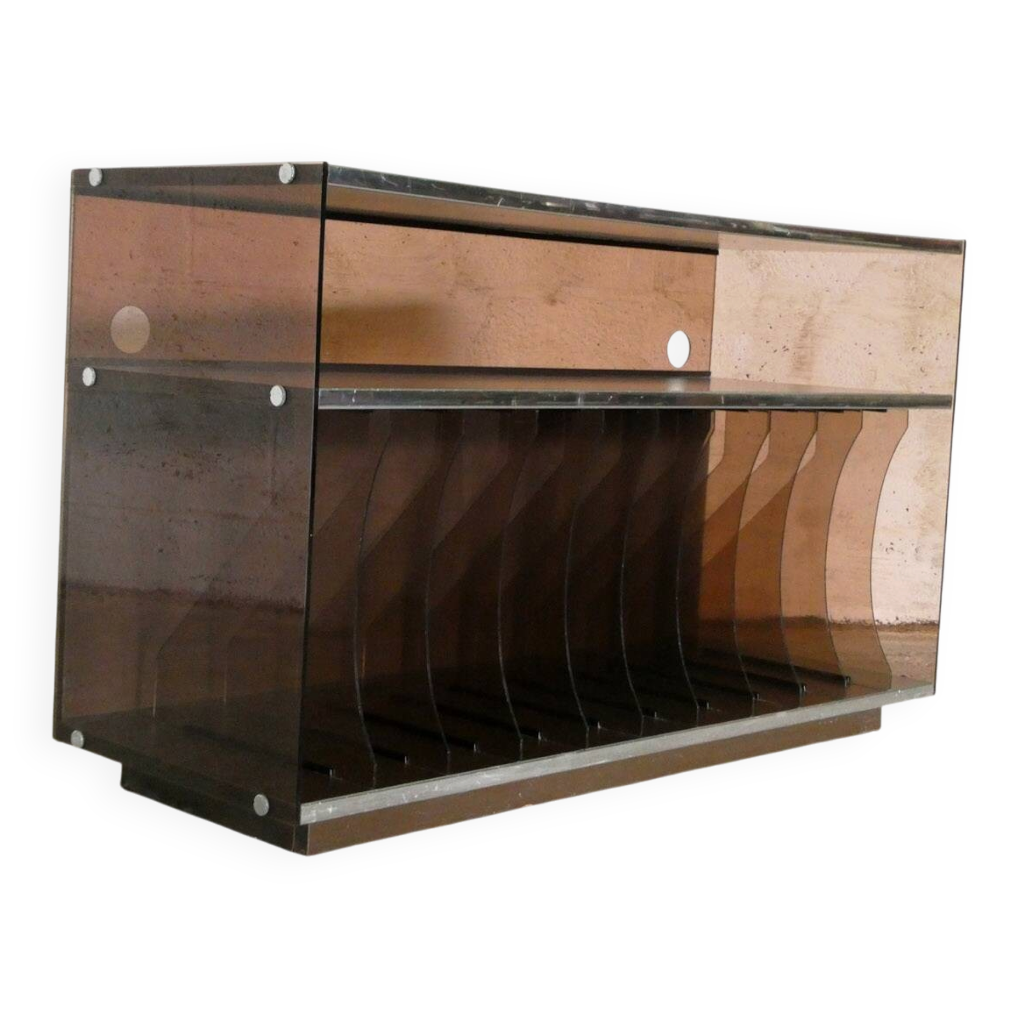 meuble hi-fi en plexiglas fumé, 1970