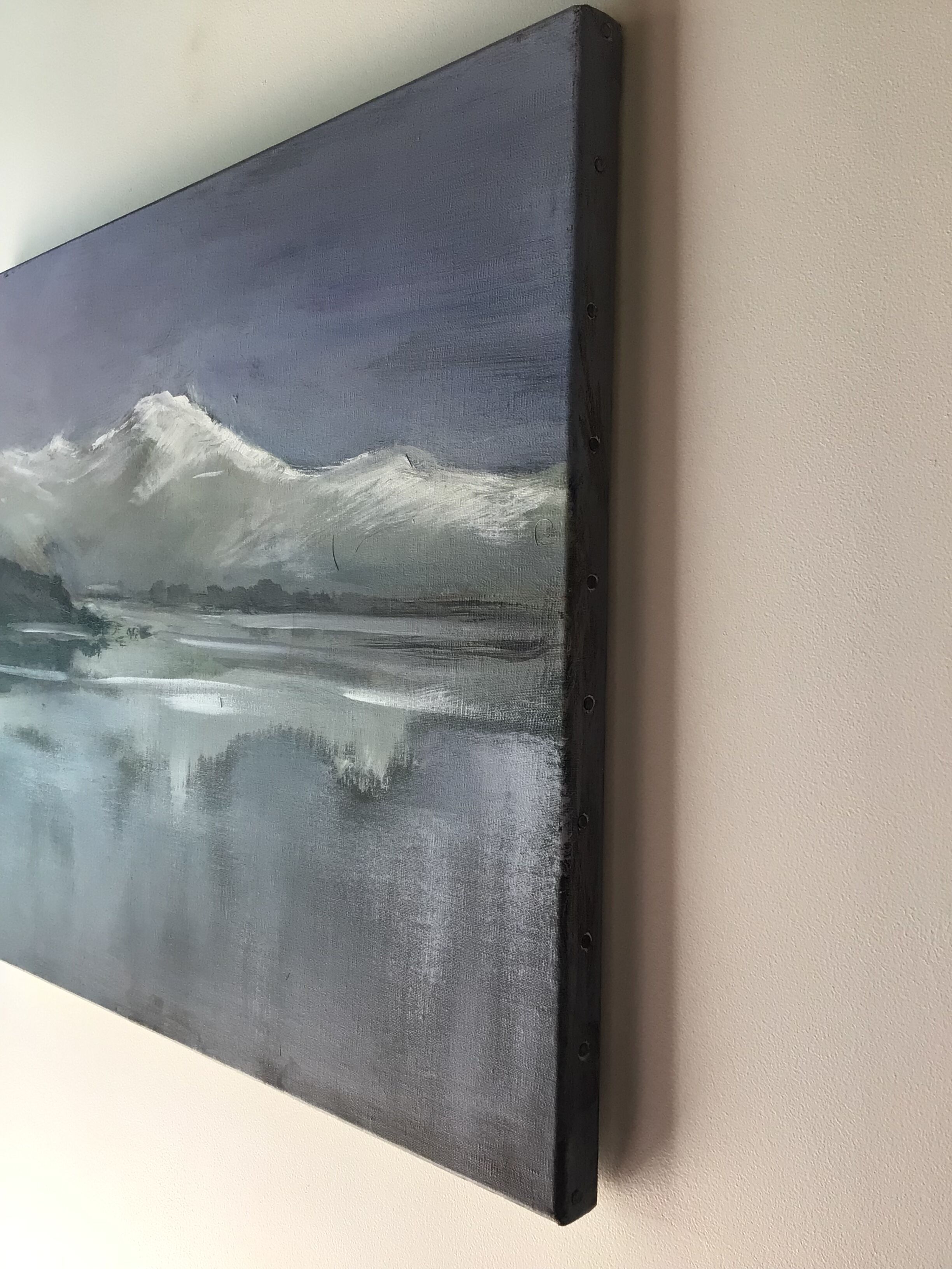 Painting on canvas snowy Northern landscape signed