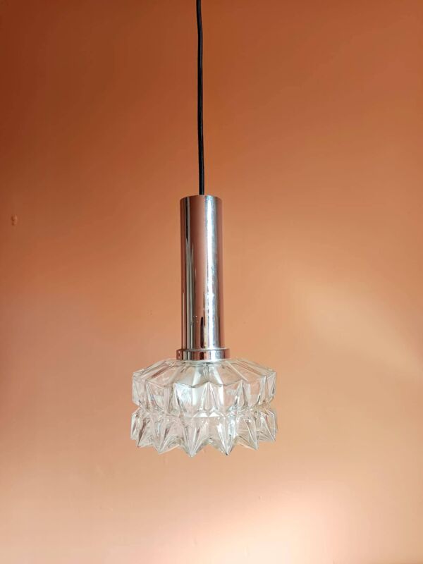 Suspension space age chrome et verre Allemagne 1970