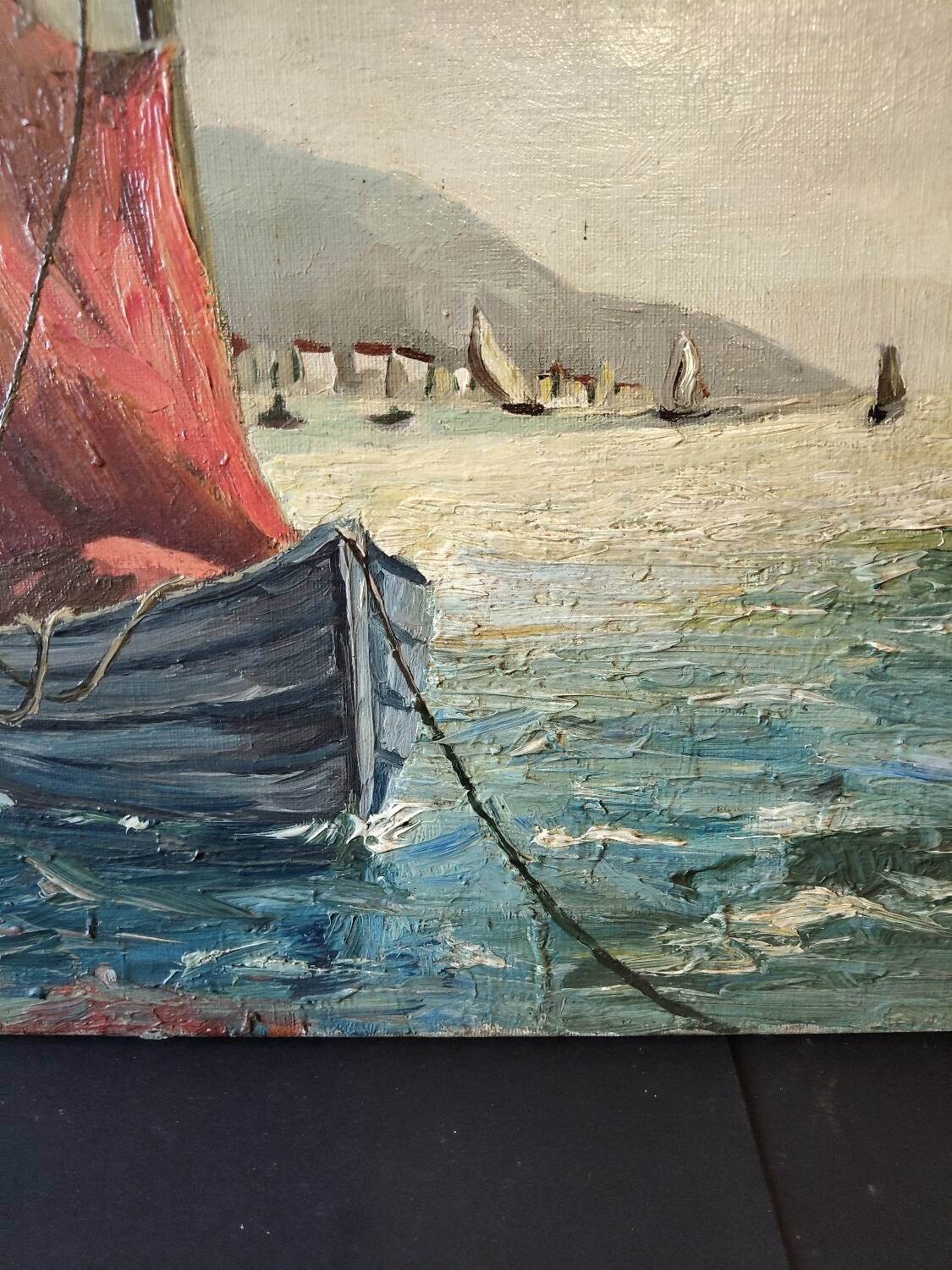 Oil on canvas of a Mediterranean seascape signed MG – 1950s/70s